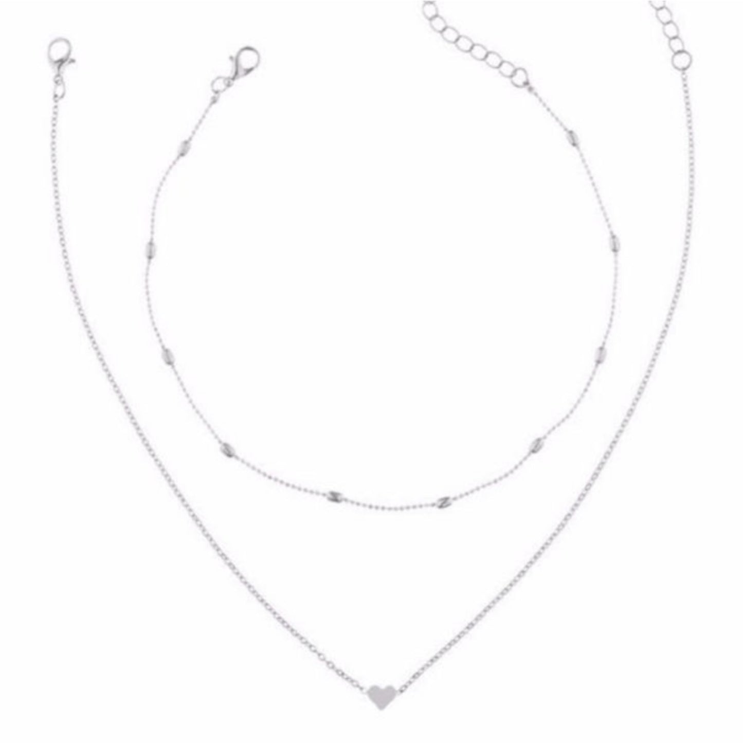 Silver Sweetheart Layered Heart Necklace