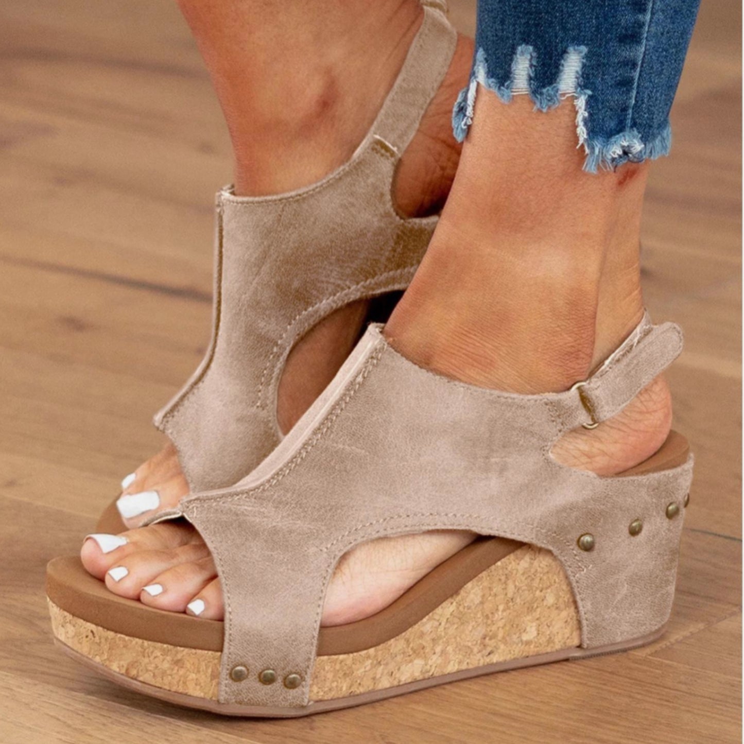 Boho Belle Studded Leather Wedge Sandals