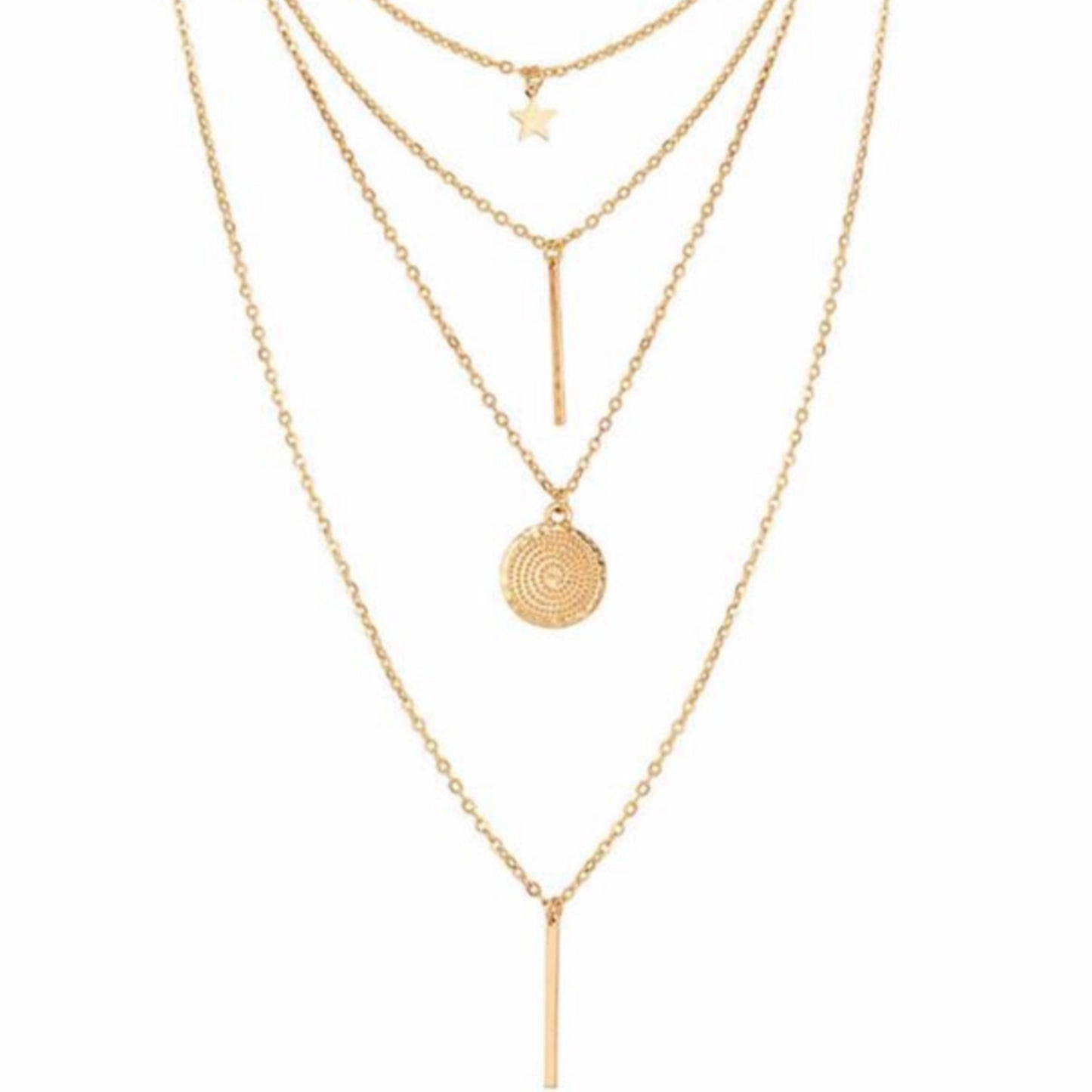 Gold Bohemian Multi-Layered Star Pendant Necklace