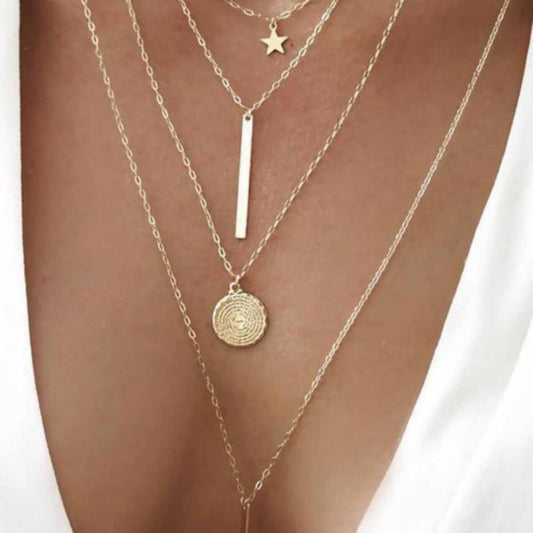 Gold Bohemian Multi-Layered Star Pendant Necklace